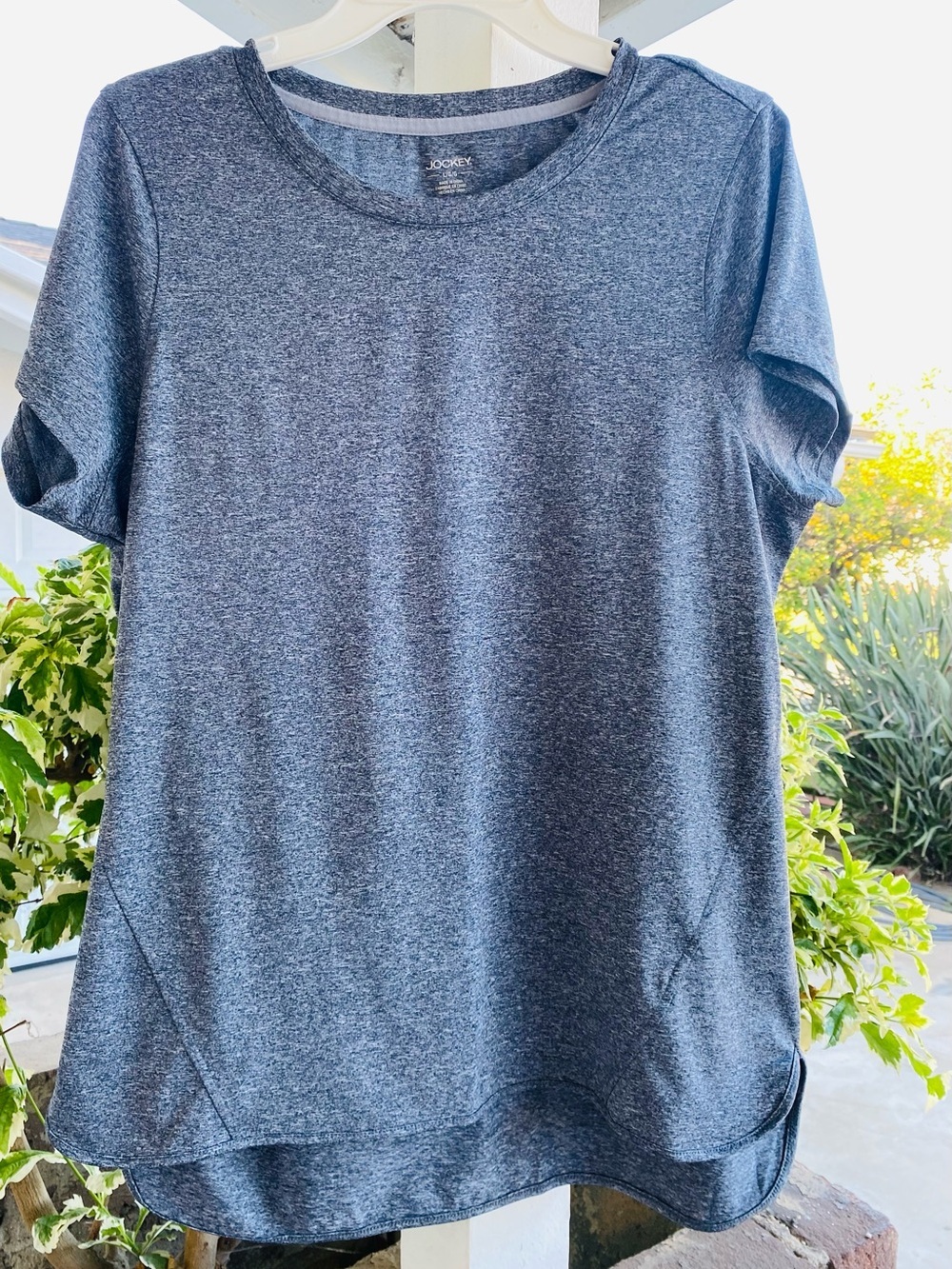 Jockey Gray Heather Performance Athletic Top Size Large Short Sleeve Activewear
